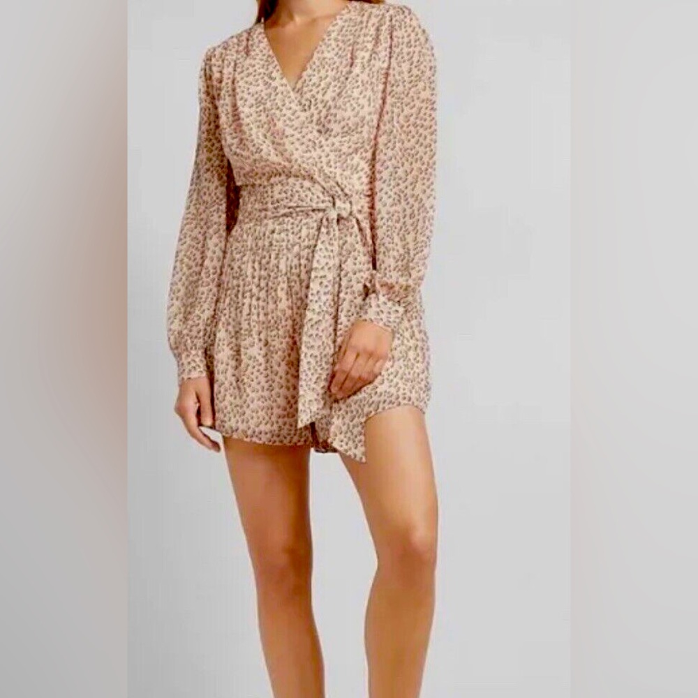 EXPRESS LEOPARD PUFF SLEEVE WRAP FRONT ROMPER